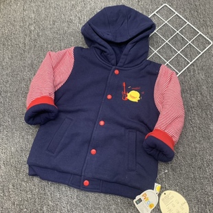 黄色小鸭秋冬保暖婴幼儿针织铺面连帽棒球服造型外套1岁两岁