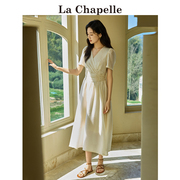 拉夏贝尔/La Chapelle短袖连衣裙女夏季V领收腰显瘦中长款裙子