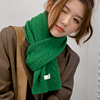 圣诞绿色100%纯羊毛麻花围巾，女冬季复古针织，长款情侣围脖加厚保暖