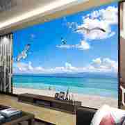 大型壁画客厅卧室玄关墙纸3d壁纸墙纸8d电视墙纸背景立体大海沙滩