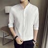 夏季白短袖(白短袖)衬衫男士，修身百搭帅气青年，简约五分袖衬衣潮流中袖寸衣
