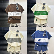 儿童短袖套装条纹女童男童t桖2024夏季宝宝婴儿衣服韩版童装