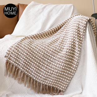 美式沙发毯白色休闲纯色针织毛毯子(毛，毯子)披肩盖毯办公室午睡毯床尾搭毯
