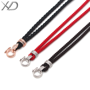 xd时尚毛衣链女款吊坠挂绳琥珀，翡翠玉佩黑色红绳，项链绳可调节长短