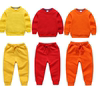 儿童纯棉运动服套装橘红色，休闲纯色幼儿园园服外套男女童圆领卫衣