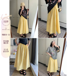 ingcon仲夏柠檬糖2024年减龄感收腰显瘦大摆围黄色半身裙女