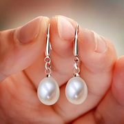 天然淡水珍珠s925纯银耳环，耳坠韩版长款女耳钉水滴真的珍珠防过敏