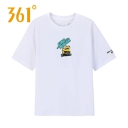 小黄人联名361度运动短袖T恤圆领夏季纯棉打底衫男女同款上衣潮白