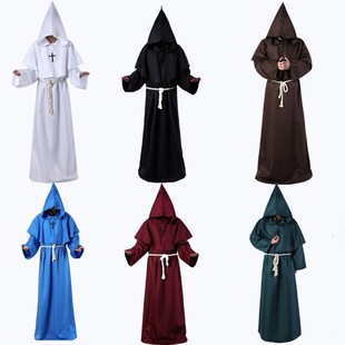 万圣节cosplay服装古装中世纪修士袍僧侣服巫师，服牧师cos服