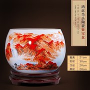 景德镇陶瓷器鸿运当头聚宝盆摆件中式家居饰品客厅玄关养鱼缸摆件