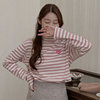 时尚起义韩国甜美森女风高拉绒条纹爱心刺绣T恤mi23120505