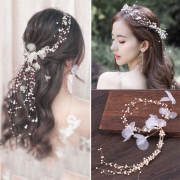 韩式新娘白色花朵头饰手工珍珠水晶发带森女花环头花唯美婚礼发饰