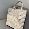 日本3月马卡龙磨砂米白色六格几何菱格包单肩手提包女托特包