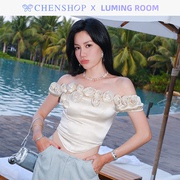 LUMING ROOM手工玫瑰花瓣泡泡袖鱼骨型短上衣CHENSHOP设计师品牌