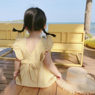 宝宝连衣裙2024洋气网红格子裙，纯棉1-2-3-4岁女童夏装儿童公主裙