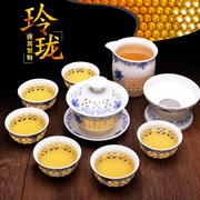 融诚茶具青花瓷玲珑茶具套装 陶瓷功夫茶具蜂窝镂空茶壶盖碗茶杯
