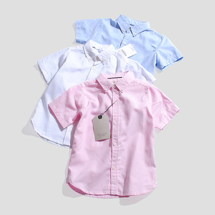 男童白衬衫短袖夏装2024夏季纯棉洋气潮款学生中大童粉色半袖衬衣