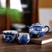 景德镇复古手绘青花瓷茶具，办公室旅游茶具，老匠人手绘功夫茶具