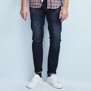 鲁泰深蓝色时尚休闲高弹力(高弹力，)牛仔男裤修身复古多口袋垂感中腰舒适
