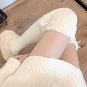 秋冬加绒米白色长筒袜女保暖羊羔绒大腿，袜子高筒袜(高筒袜，)加厚白色过膝袜