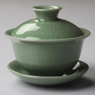 哥窑冰裂纹陶瓷三才盖碗单个家用客厅泡敬茶碗泡茶器创意复古中式