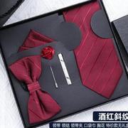 领结婚礼男士领带结婚新郎拉链式，正装西装衬衫，高级感手打红色领带