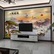 墙纸新中式3d立体墙布大气，山水电视背景墙壁纸，客厅壁画影视墙壁布