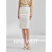 Nine West/玖熙2023年春秋款高腰半身裙白色包臀西装裙高级感质感