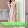 喜婆婆婚宴装粉色礼服裙2024秋季法式复古蕾丝刺绣亮片连衣裙