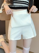 白色西装短裙女小个子夏季高腰，显瘦设计感防走光开叉a字半身裙裤