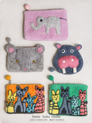 尼泊尔手工羊毛毡零钱包卡包钥匙收纳包创意(包创意)卡通动物毛毡手拿包