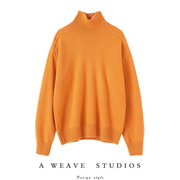 显白到惊叹！橘色羊绒针织衫高领毛衣宽松加厚套头纯羊绒打底衫