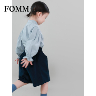 FOMM秋季韩版儿童提花复古立领棉衬衫女童宝宝洋气纯色上衣幼儿园