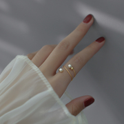 珍珠戒指女小众设计黄金高级感冷淡风复古气质时尚个性食指指环