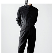 mm原创设计无性别穿搭高级感立领衬衫男长袖，黑色极简主义衬衣上衣