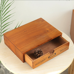 zakka日式复古木盒抽屉收纳盒 收纳桌面整理盒木质抽屉柜
