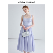 vegachang吊带连衣裙，女2024年夏方领法式小众，高级感气质裙子