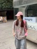 趣味手绘卡通印花复古做旧花，灰色2024春夏，宽松纯棉短袖t恤女