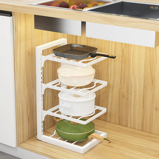 厨房多层置物架家用拐角收纳架橱柜内下水槽，锅具可调节分层放锅架