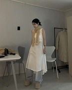 韩国女装2023时尚个性飘逸V领不规则下摆中长背心连衣裙