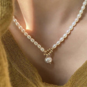 天然淡水米珠珍珠项链女设计小众轻奢颈链，气质名媛ins风格时尚女