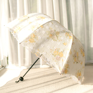 深拱形太阳伞防晒防紫外线，双层蕾丝小清新黑胶，折叠晴雨两用遮阳伞