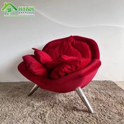 设计师款轻奢单人玫瑰花朵沙发椅样板间客厅阳台创意布艺休闲椅子