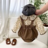 韩版婴儿衣服秋装背带裤套装碎花上衣两件套长袖连体衣洋气包屁衣