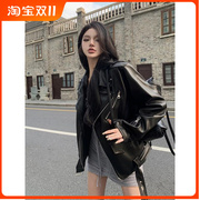 韩版黑色皮衣外套女短款2023年秋冬小个子，复古设计感小众机车夹克