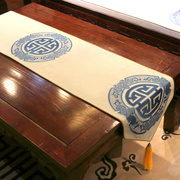 新中式桌旗古典复古茶几布艺，刺绣棉麻桌旗电视柜，盖布床旗尾巾定制