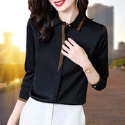雪纺衬衫女长袖春秋法式设计感小众气质衬衣高档显瘦黑色小衫