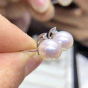 DIY珍珠配件 S925纯银时尚单钻王妃款耳钉空托半成品玉石耳环银托