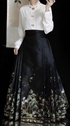 新中式女装小个子黑色马面，裙上衣混搭显瘦半身裙套装汉服2023