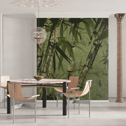 销艺速沙发餐厅床头背景，墙面壁纸欧式花纹，绿色竹子定制壁画青竹